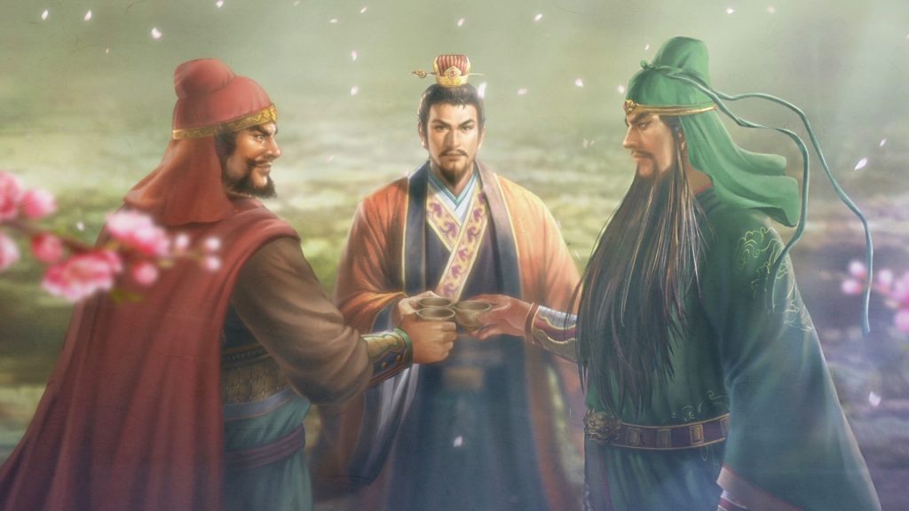 A screenshot of the three leaders in Romance of the Three Kingdom 8 Remake.