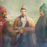 A screenshot of the three leaders in Romance of the Three Kingdom 8 Remake.