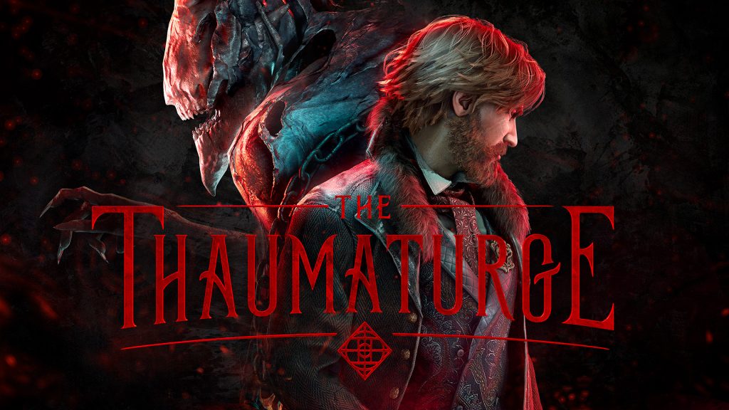 Secondary artwork for The Thaumaturge. It features a man with short, sandy hair and a short beard, and a demon known as a Salutor.