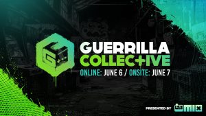 A graphic with the logo and name of Guerrilla Collective, stating that is is online on June 6, 2024 and on-site the following day.