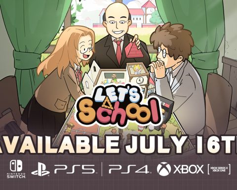 Artwork advertising Let's School's July 16th console release date.