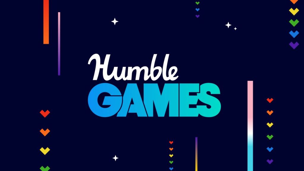 The Humble Games logo surround by little rainbow-coloured hearts.