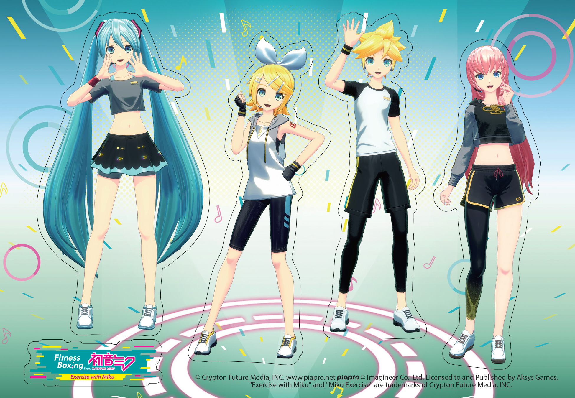 Artwork of the characters from Fitness Boxing feat. Hatsune Miku.