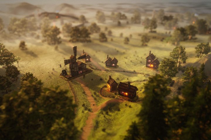 A screenshot of several rural homes from Masters of Albion.