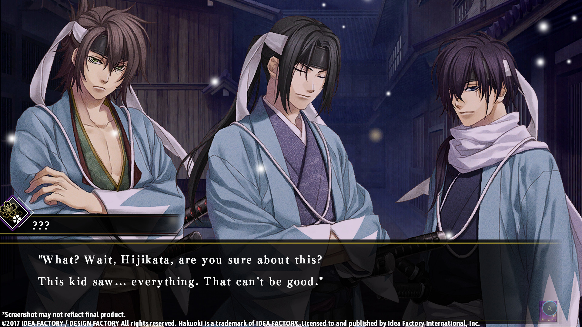 A screenshot from Hakuoki