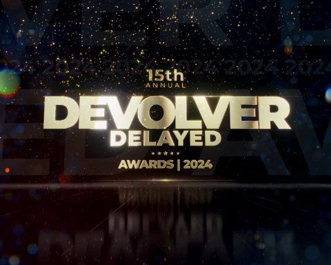 The title card for the 15th Annual Devolver Delayed Awards. (It's not really the 15th.)