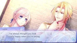 A screenshot of Lustin in Battlefield Waltz, saying, "I've always thought you look really happy when you're eating."