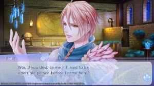 A screenshot of Tifalet in Battlefield Waltz, saying, "Would you despise me if I used to be a terrible person before I came here?"